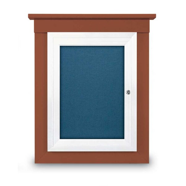 42"x32" 2-Door Enclosed Letterboard, Header, Blue Vinyl/Cherry